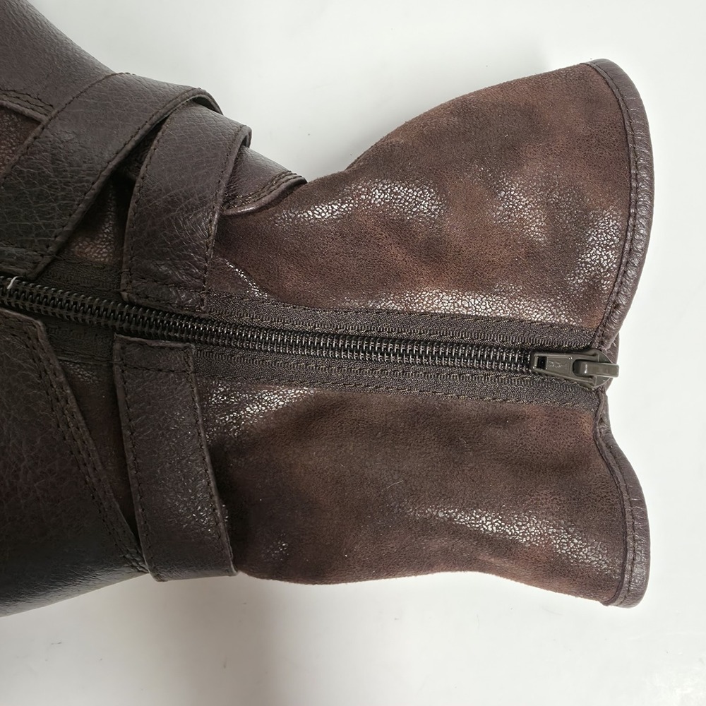 Baretraps Sabella Brown Leather Moto Boots Faux Fur Lined Buckle Women's 8M - Picture 11 of 16